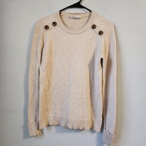 Pink Clover Womens Beige Knit‎ Sweater Button Detail Long Sleeve Crew Neck XS